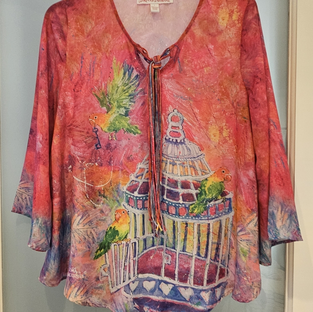 Bird print top.  Wear art.  Flat friendly!